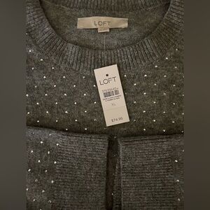LOFT Women’s Embellished Charcoal Crew Neck Sweater NWT $74.95 XL